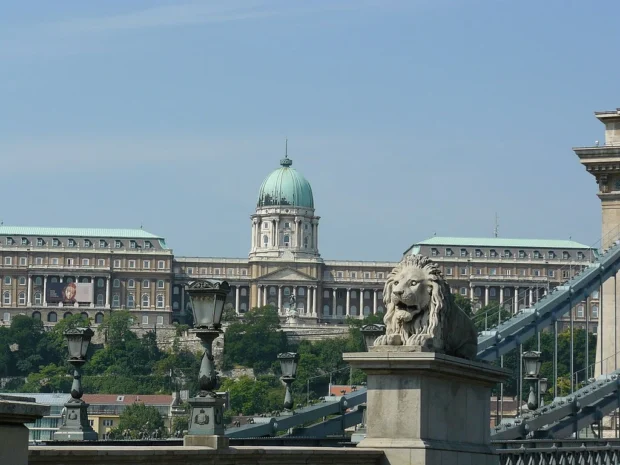 Budapest, Hungary, Buda Castle Lion Statues Budai vár (2007)