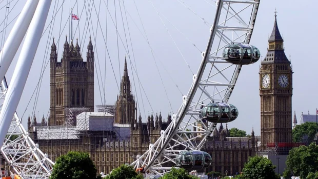 London, United Kingdom, London Eye London Eye, Big Ben from the southbank centre