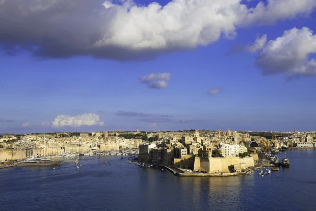 Panoramic view of Three cities with fort St Angelo in the background