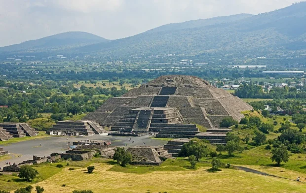 Mexico City, Mexico, Teotihuacan Pyramids Mexican landscape with Pyramid of the Moon, Teotihuacan