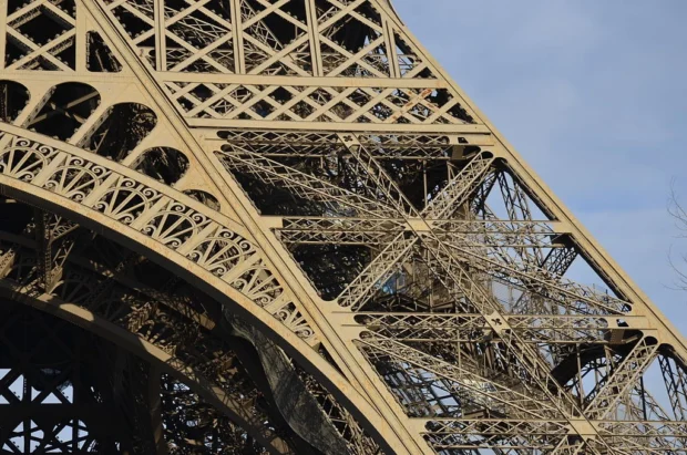Paris, France, Eiffel Tower Ironwork Details of Eiffel Tower structure, south pillar