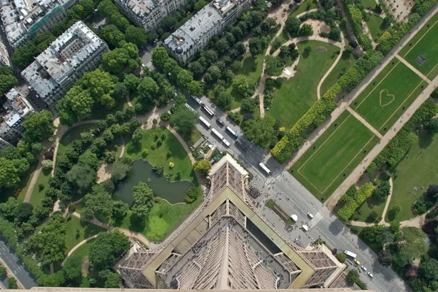 Paris, France, Eiffel Tower Top View Looking down from Eiffel Tower, Paris, France 2007