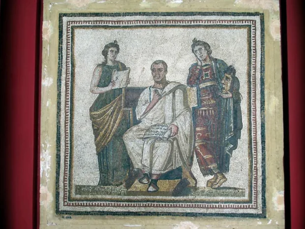 Mosaic in the Musée National du Bardo in Tunis of the poet Virgil (3rd century AD)
